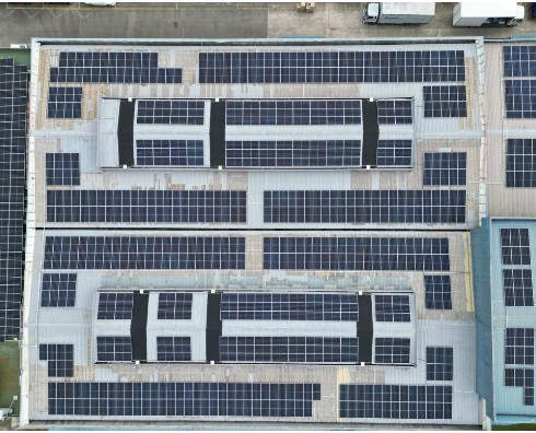 solar panels on factory rooftop